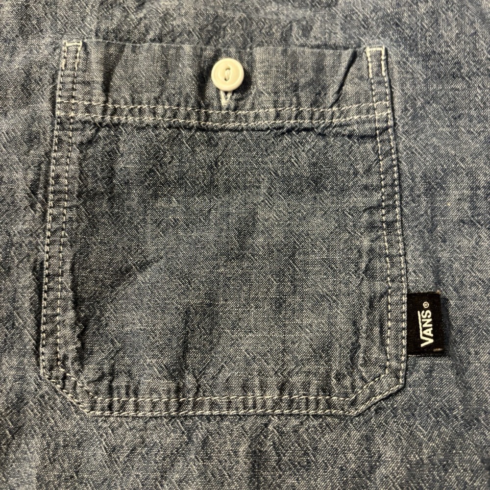 Vans Men's "Off The Wall" Short Sleeve chambray Button Up Shirt XXL Van Logo - Picture 2 of 5